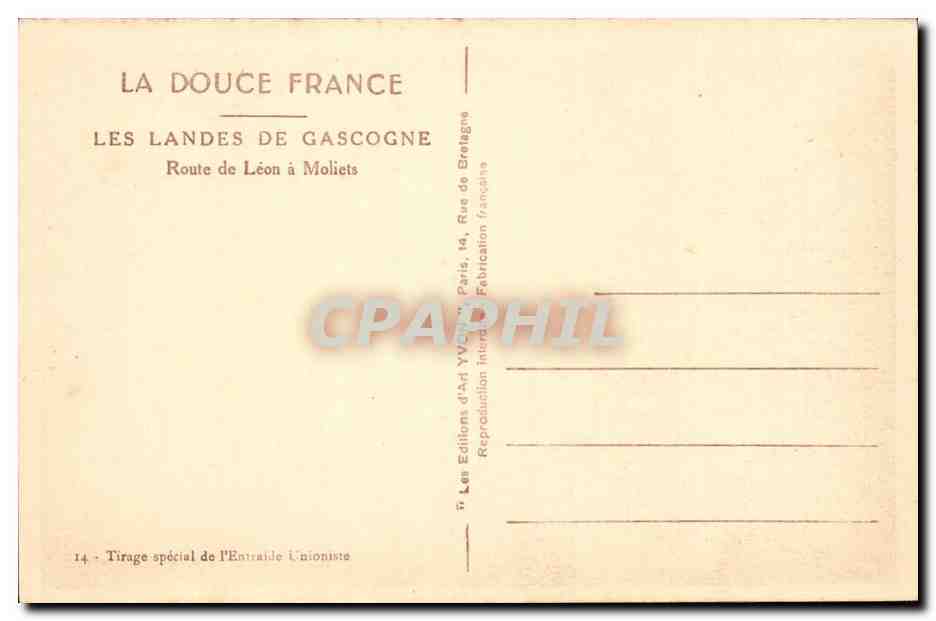 Les Landes de Gascogne — Route de Léon à Moliets — Éditions d'Art Yvon — Verso