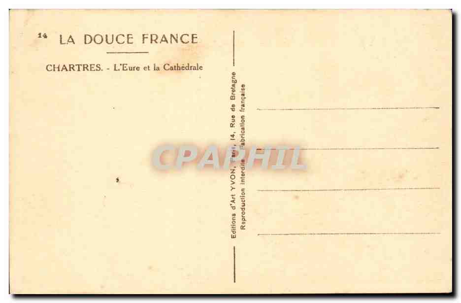 Chartres — L'Eure et la Cathédrale — Éditions d'Art YVON, Paris — Verso
