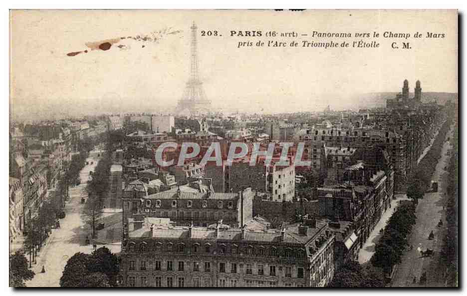 Paris CPA Panorama vers le Champ de mars pris de l'arc de triomphe de l'etoile