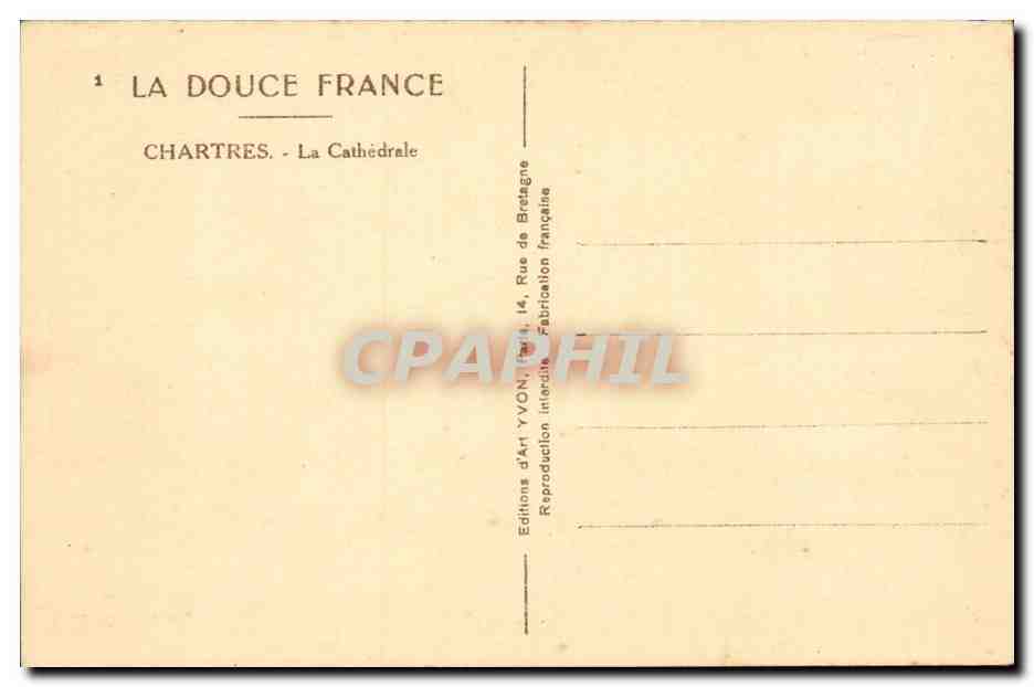 CPA CAthedrale de Chartres  — Verso