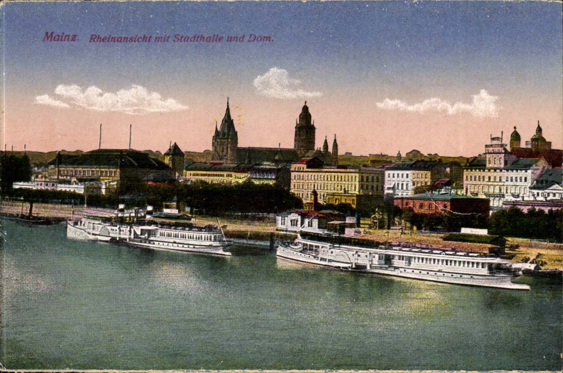 Allemagne Mainz CPA Rheinansicht mit Stadthalle und Dom