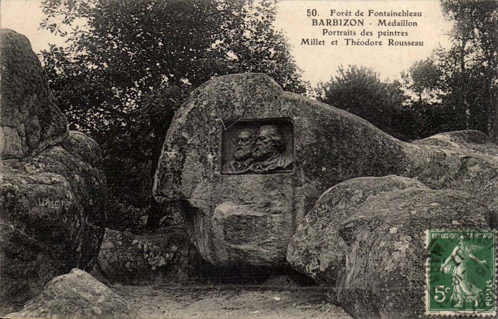 Forêt de Fontainebleau - Médailлон Barbizon - Portraits des peintres Millet et Théodore Rousseau