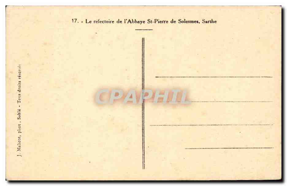 CPA Le refectoire de l'abbaye St Pierre de Solesmes Sarthe — Verso