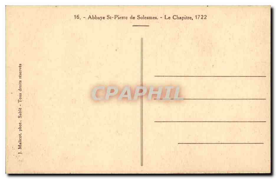 CPA Abbaye St Pierre de Solesmes Sarthe Le chapitre — Rückseite