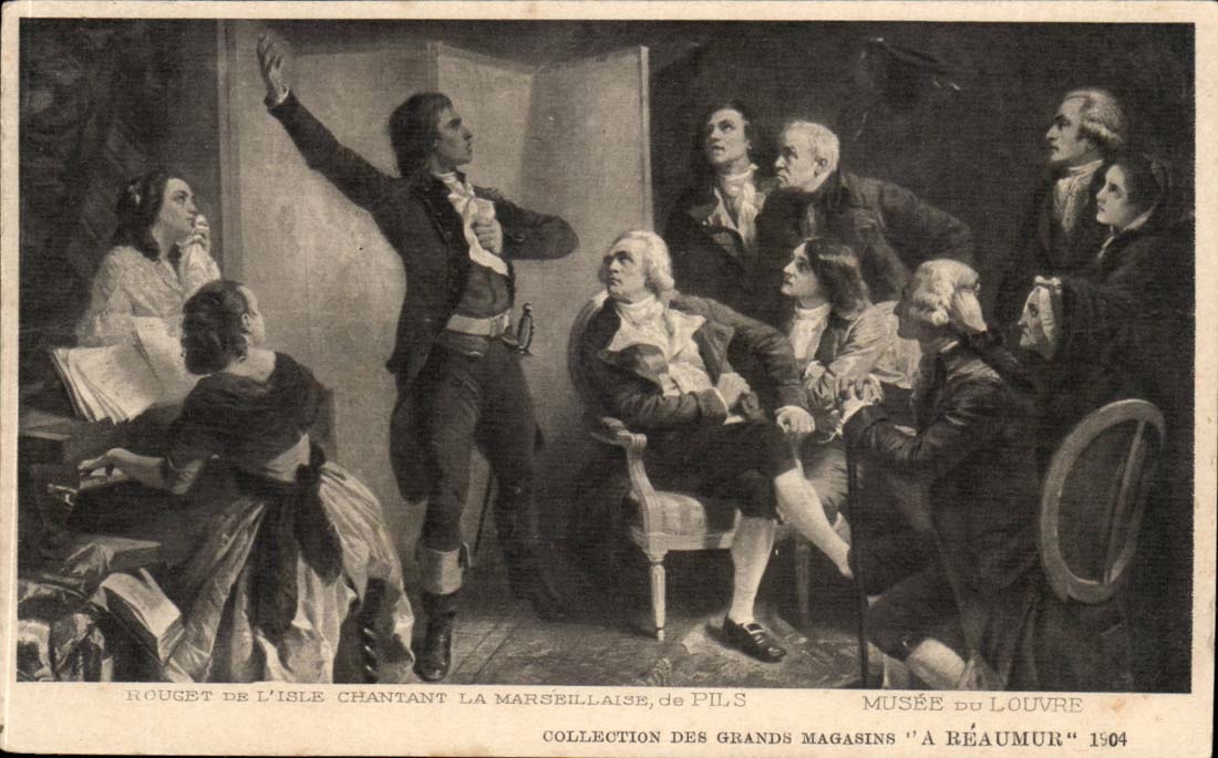CPA Rouget de l'isle chantant la marseillaise de Pils Musee du Louvre (pub a Reaumur Gobert Martin rue Lafayette VEtemen