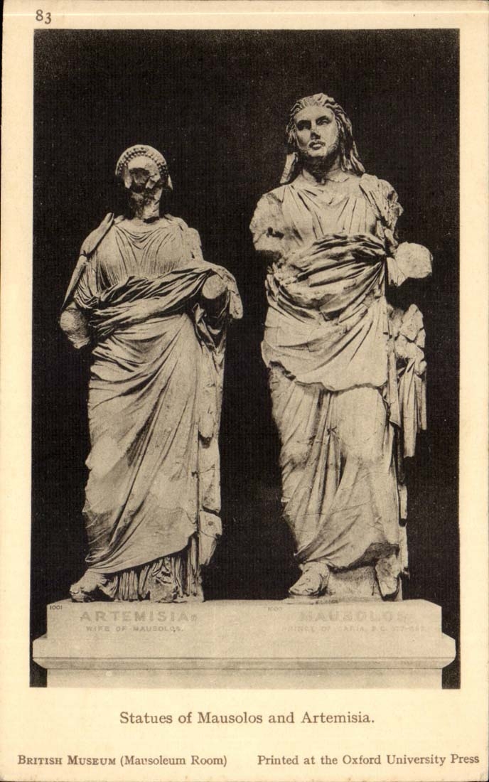 British Museum CPA Statues of Mausolos and Artemisia 