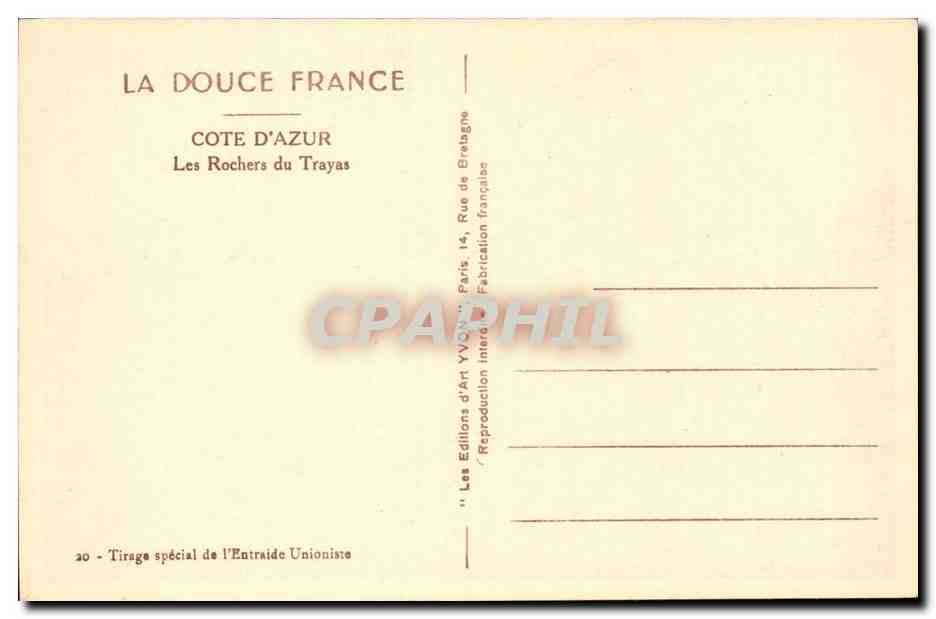 Cote d'azur CPA Les rochers du Trayas — Verso