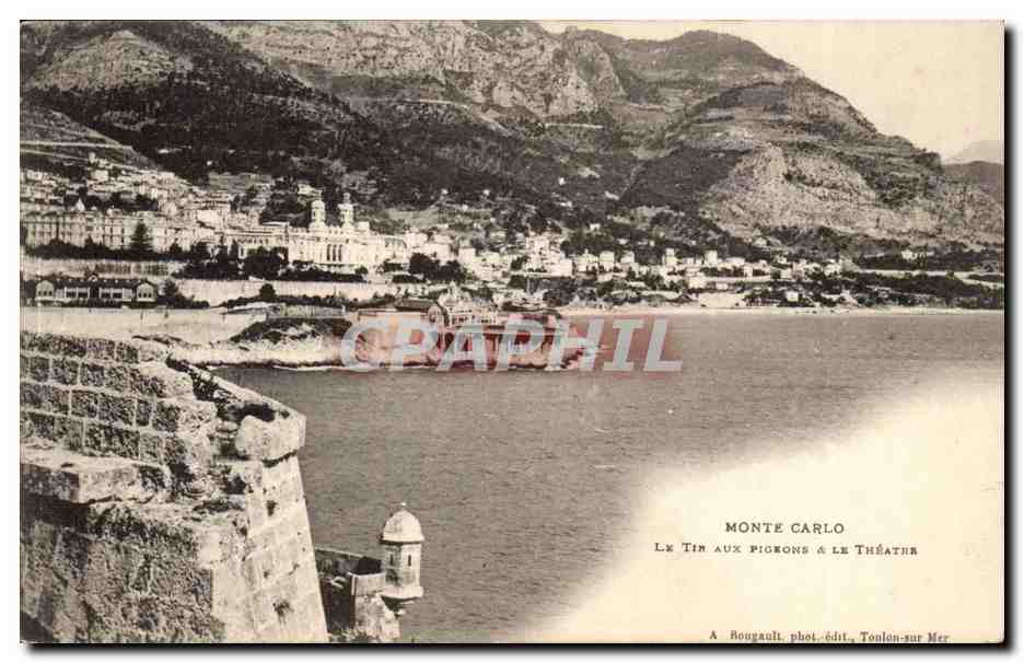 Monte Carlo — Le Tim aux Pigeons & Le Théâtre — A. Rougault, phot.édit., Toulon-sur-Mer