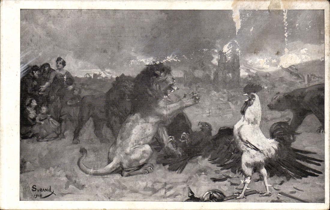 Lion et coq — scène de combat — Surand 1918
