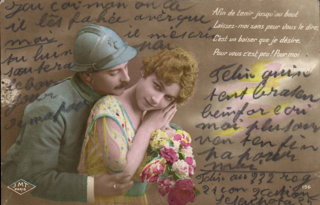 Soldat et femme — scène affectueuse — JMT PARIS, n°156