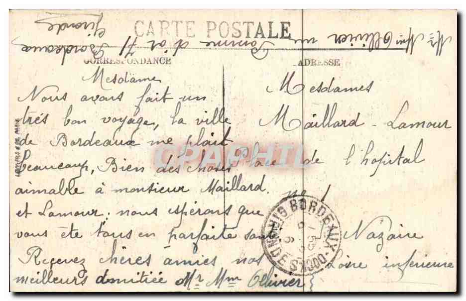 Bordeaux CPA Le jardin public La riviere et le pont (cygnes) — Verso