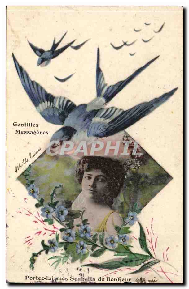 CPA Fantaisie Gentilles messageres Portez lui mes souhaits de bonheur (hirondelle)