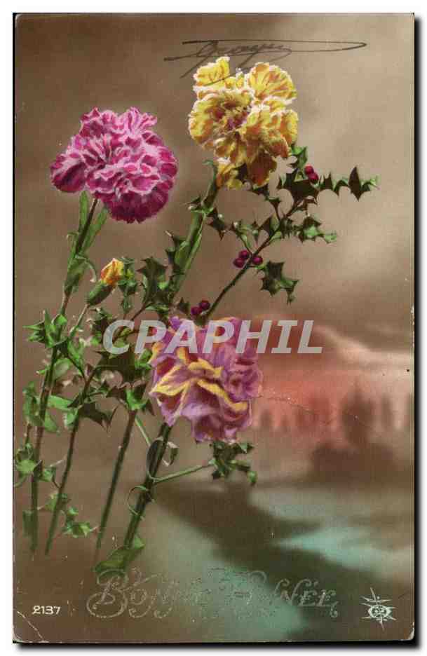 CPA Fantaisie Fleurs Bonne annee
