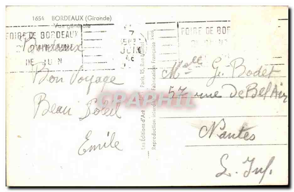 Bordeaux CPA Vue generale — Verso