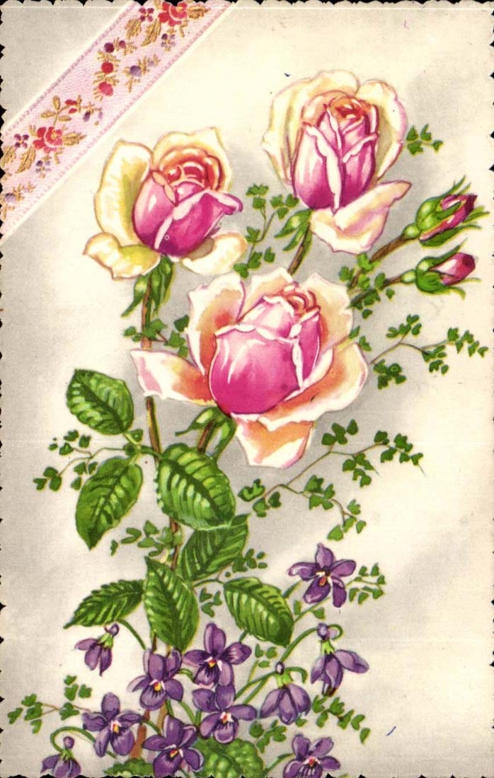 CPA FAntaisie Fleurs Roses