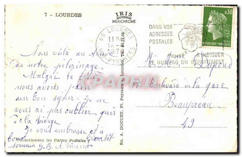CPA Souvenir de Lourdes — Verso