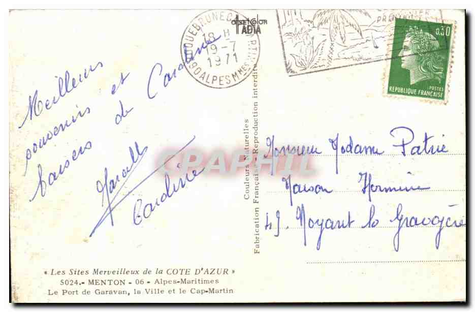 Menton CPA Le port de Garavan La ville et le CAp martin — Rückseite