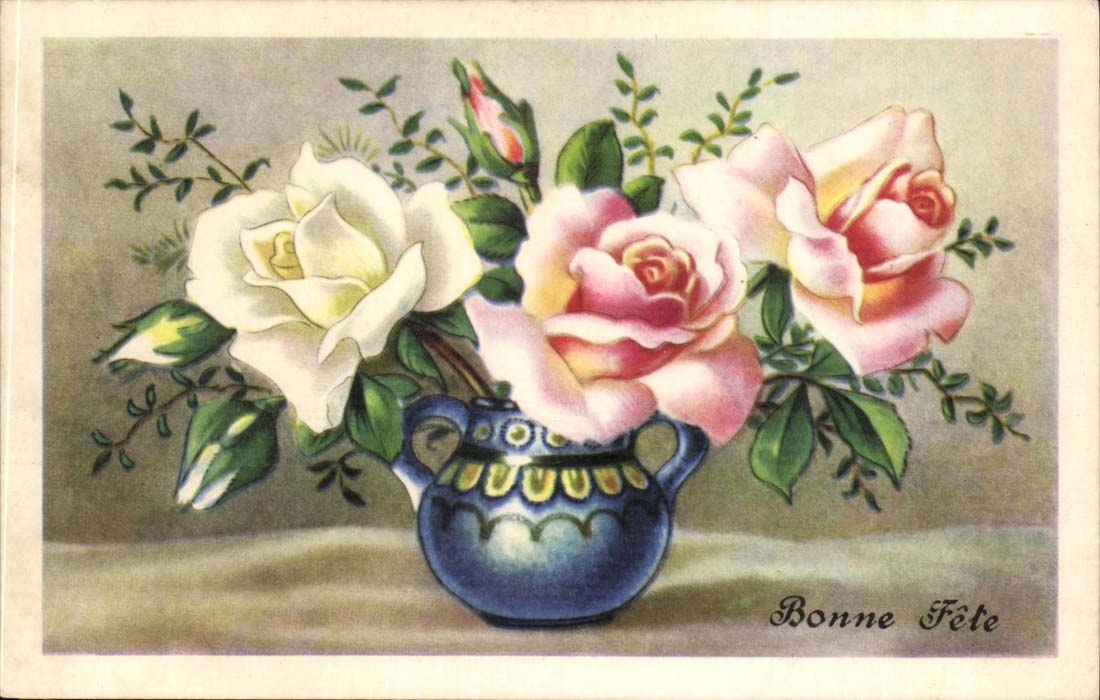 CPA Fantaisie Fleurs Roses Bonne fete