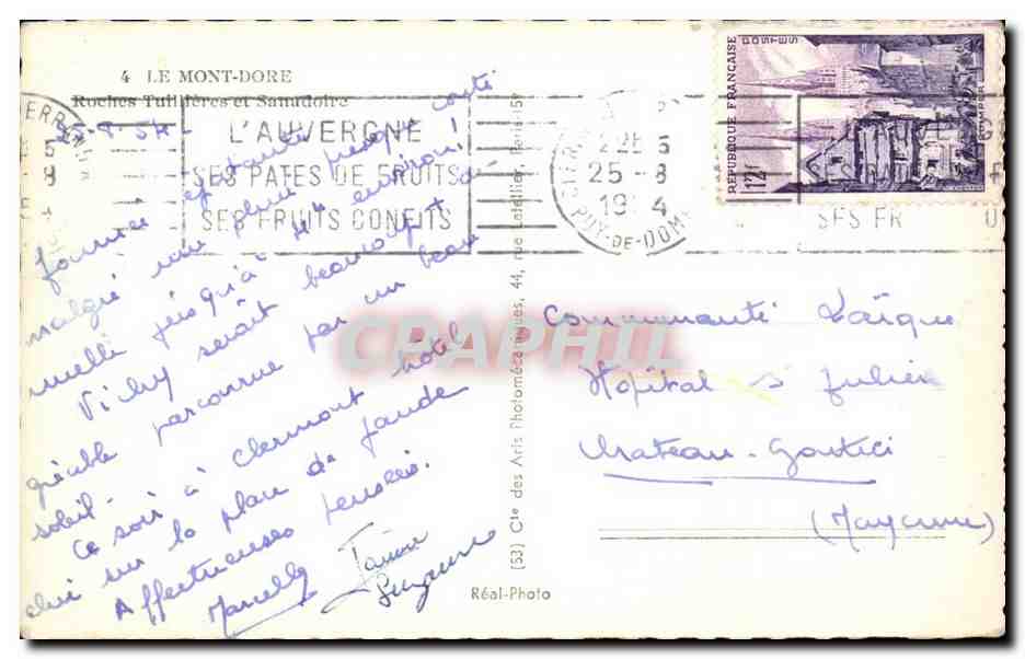 Mont Dore CPA Roches Tuillieres et Sanadoire — Verso