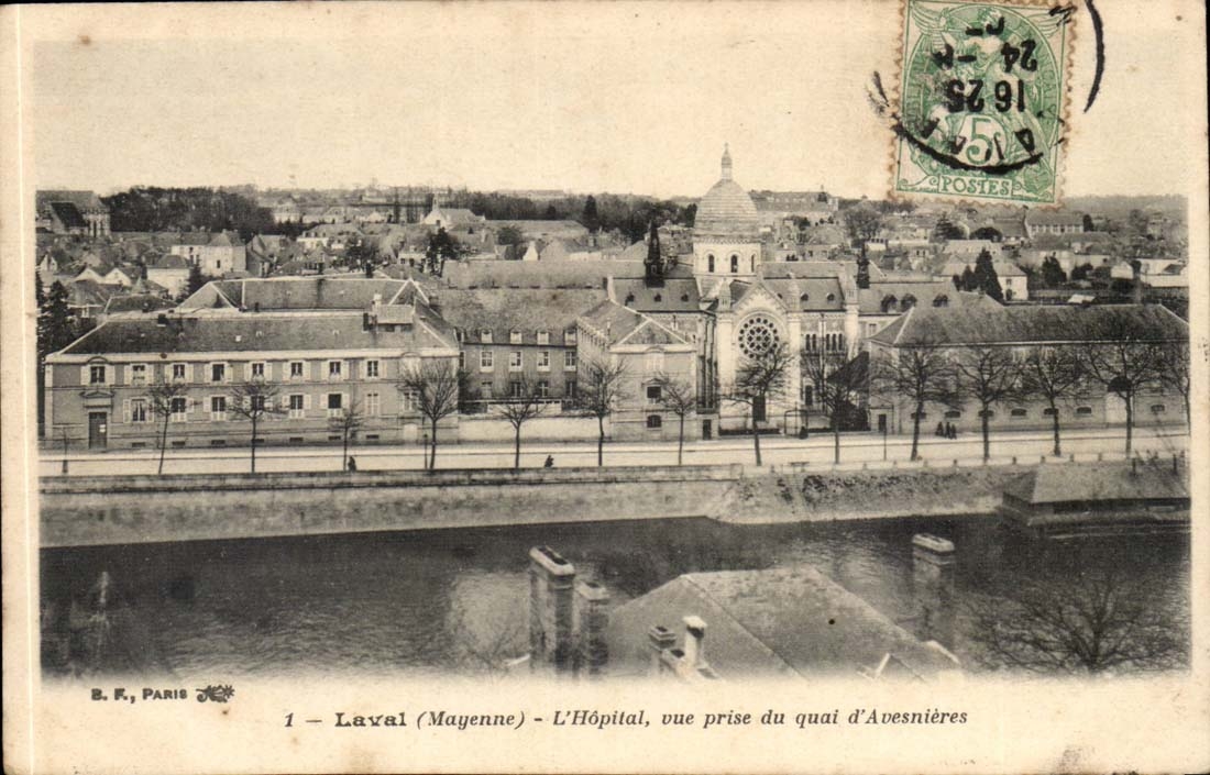 Laval (Mayenne) - L'Hôpital, vue prise du quai d'Avesnières — B. F., Paris, n°1