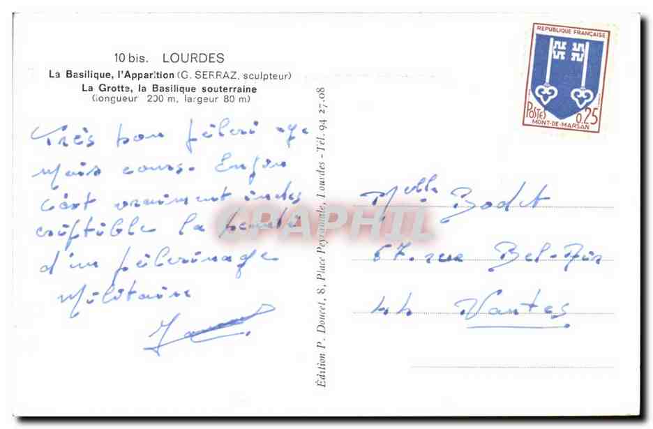 CPA A la grotte de Lourdes j'ai prie pour vous — Verso