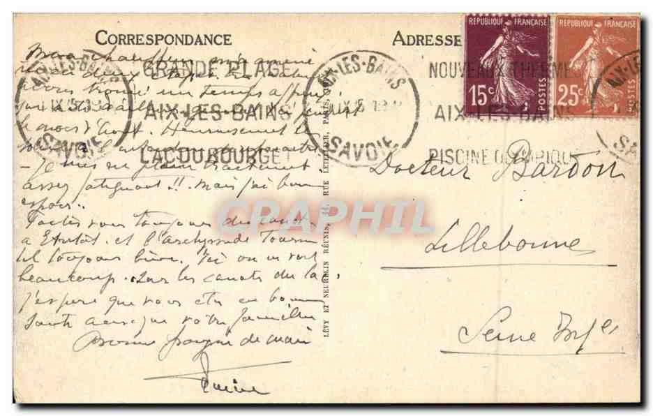 Aix les Bains CPA Vue generale et la lac du Bourget — Rückseite
