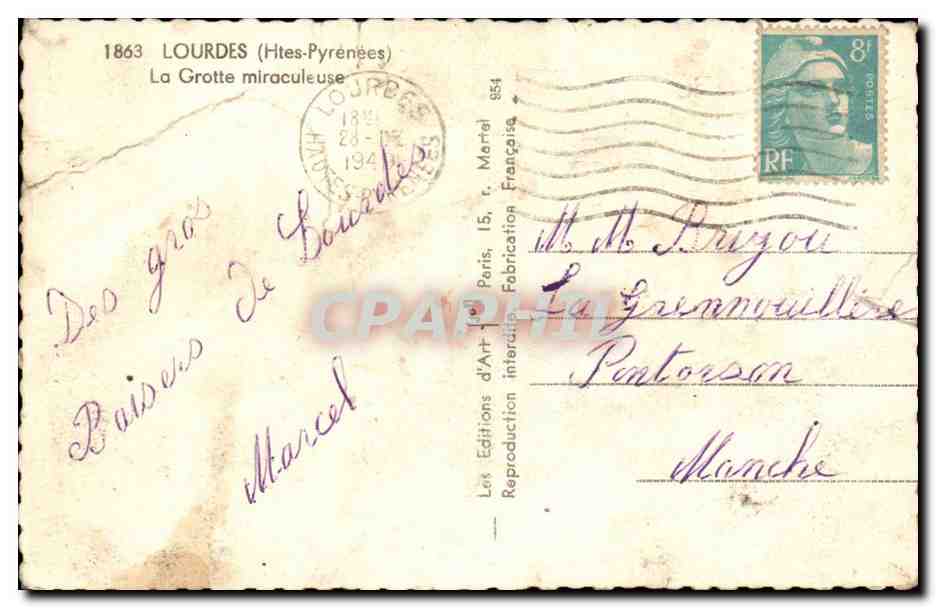Lourdes CPA La grotte miraculeuse — Verso
