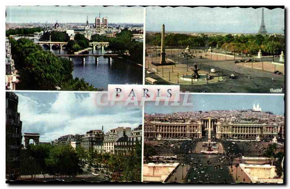 Paris CPA La Seine et les ponts La concorde et la Tour Eiffel Champs Elysees 