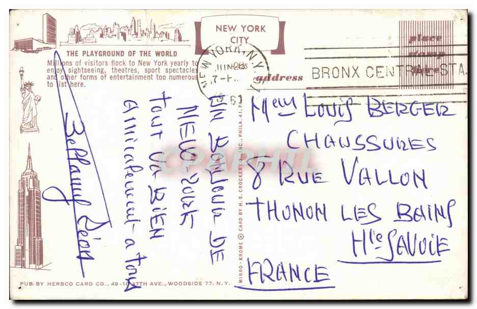 Etats Unis CPM Statue of liberty Rockfeller Plaza Times Sqaure Empire State Building Brooklyn — Rückseite