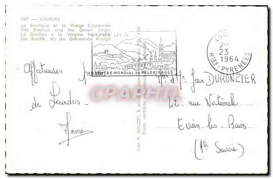Lourdes CPM La basilique et la vierge couronnee  — Verso
