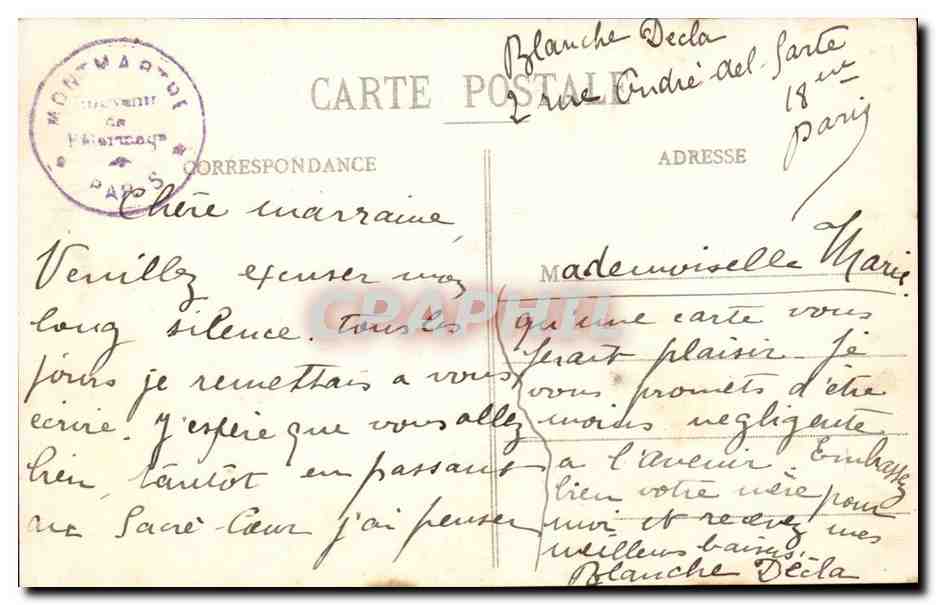 FAntaisie Paris CPA Deu SAcre Coeur Montmarte Hirondelles — Rückseite