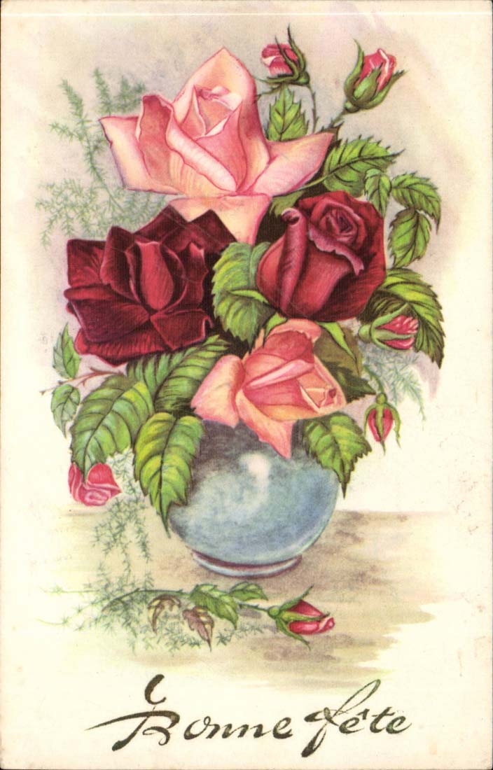 CPA FAntaisie Bonne fete Fleurs