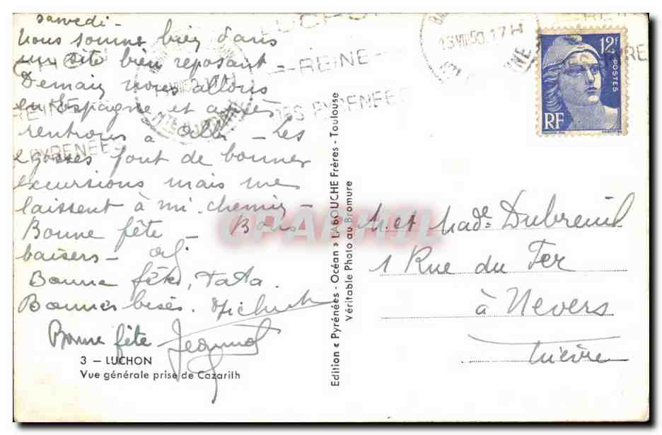 Luchon — Vue générale prise de Cazarith — Édition L. BUCHE Frères - Toulouse — Rückseite