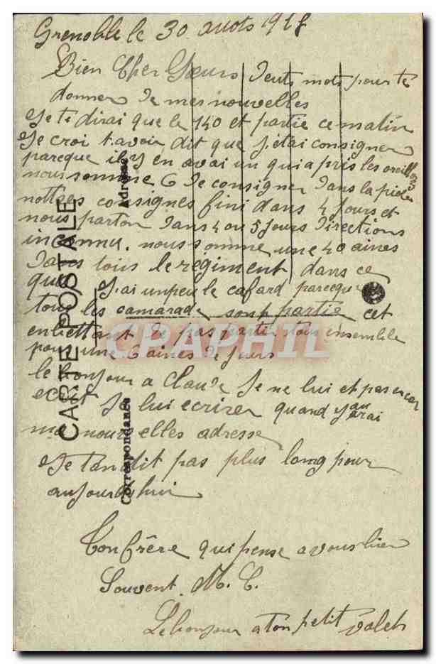 Grenoble — Vue Générale et la Chaîne des Alpes — C. BERNARD, n° 101 — Verso