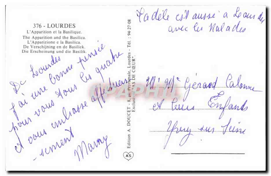 Lourdes CPM Apparition et la basilique — Verso