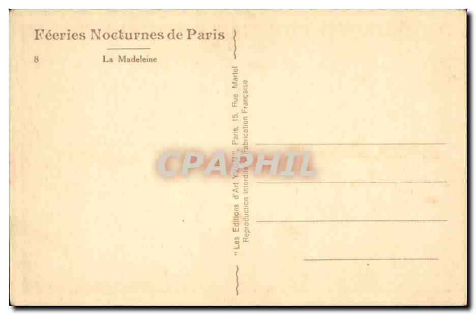 Paris CPA La madelein — Verso