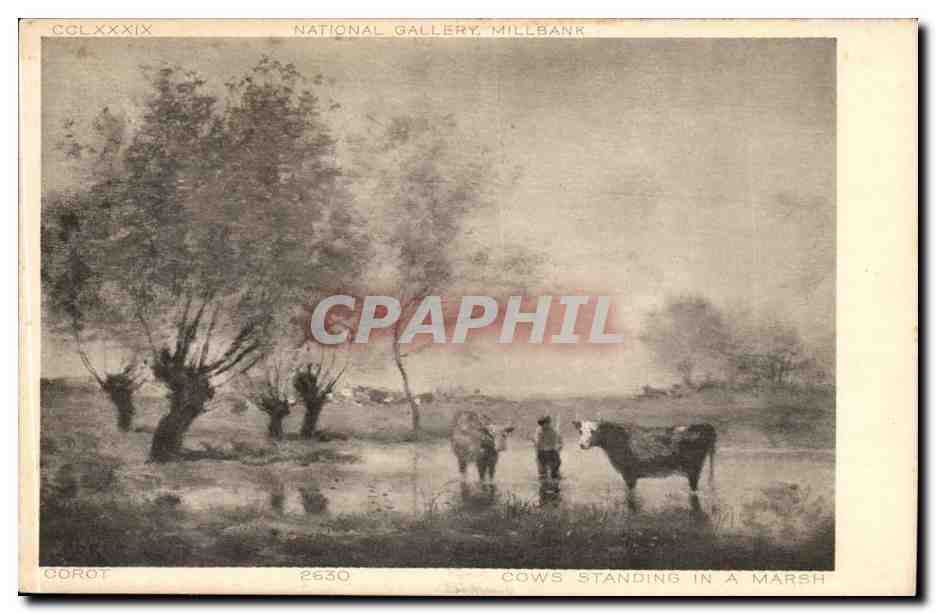 National Gallery Millbak Corot Cows standing in a marsh