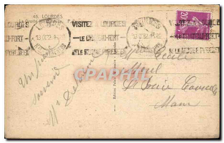 Lourdes CPA La grotte miraculeuse — Verso