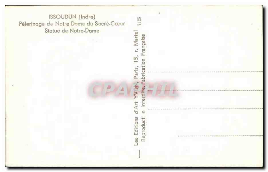 Issoudun CPA Pelerinage de Notre Dame du Sacre Coeur Statue de Notre DAme — Rückseite
