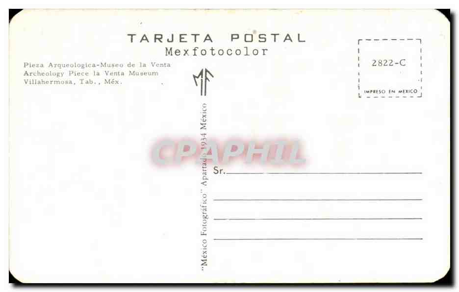 Mexique mexico CPA Pieza arquelogica Museo La Venta Villahermosa  — Rückseite