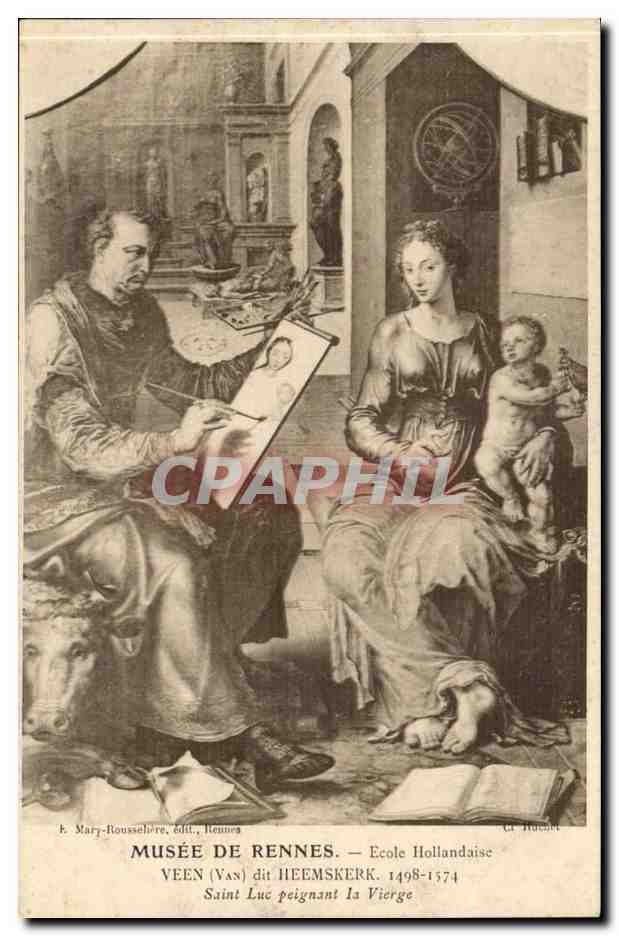 Musee de Rennes CPA Ecole hollandaise Veen dit Heemskerk Saint Luc peignant la Vierge