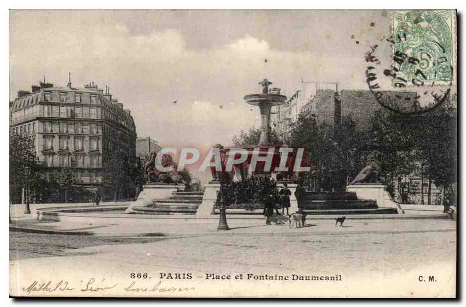 Paris CPA Place et Fontaine Daumesnil (lions)