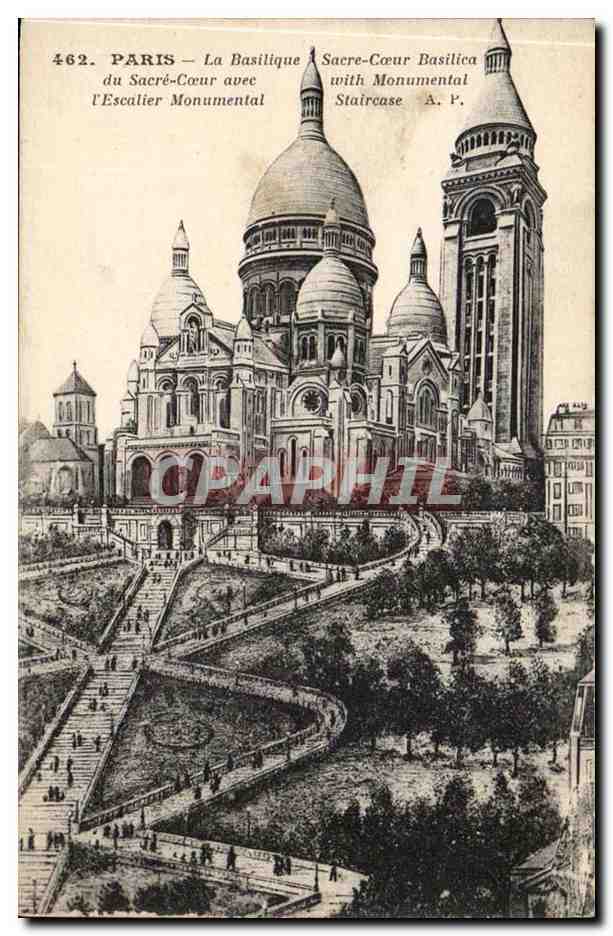 Paris CPA Basilique du Sacre Coeur avec l'escalier monumental (Montmatre)
