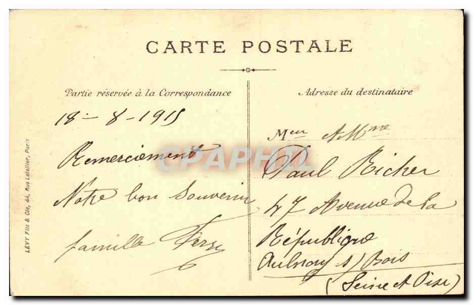 Paris CPA Le SAcre Coeur — Rückseite