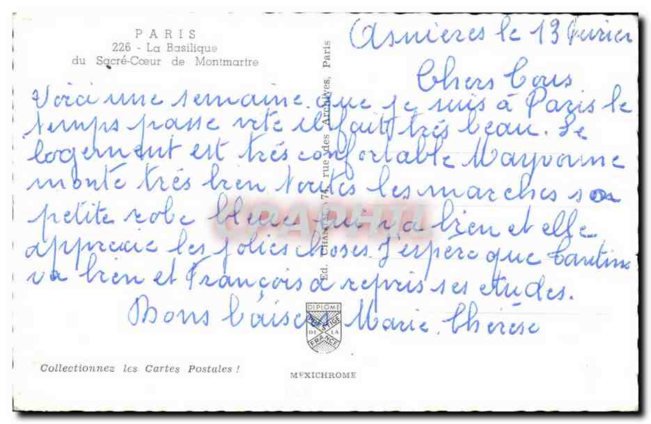 Paris CPA Basilique du Sacre Coeur de Montmartre  — Rückseite