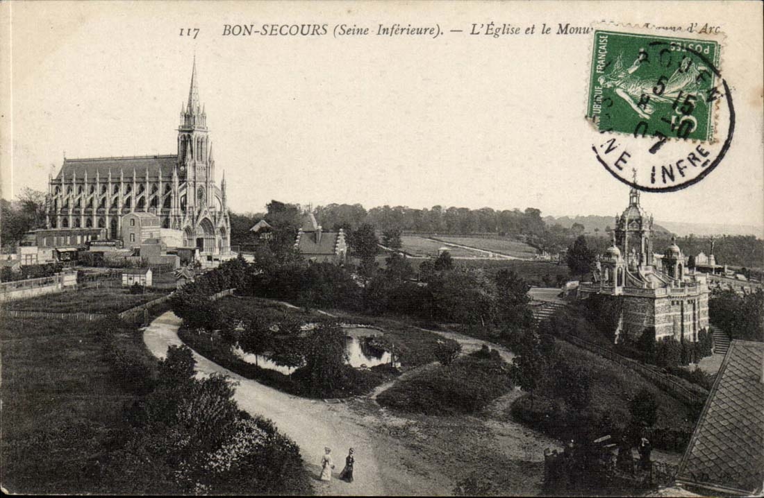 Environs de Rouen CPA Bonsecours Eglise et monument de Jeanne d'Arc