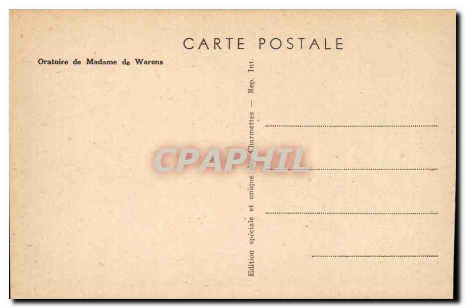 CPA Oratoire de Madame de Warens — Verso