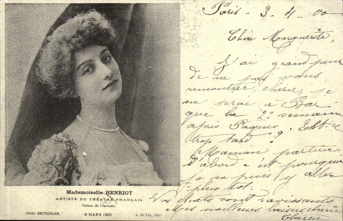 Mademoiselle Henriot — Victime de l'incendie du Théâtre Français — J. BEYAL, Édit.