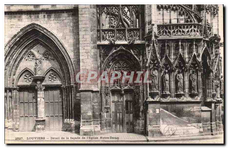 Louviers — Détail de la façade de l'Église Notre-Dame — CPAPHIL 2527