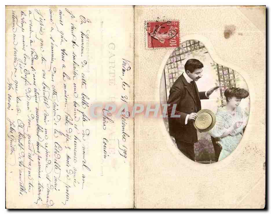 Couple en extérieur — éditeur Delas Catin, n° 23 — datée vers 1909